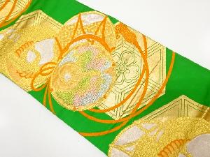 アンティーク　鼓に鶴・蝶模様織り出し袋帯（着用可）